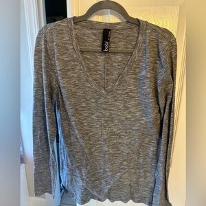 Bobi Gray Heather V-Neck Long Sleeve Top
